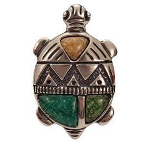 Carolyn Pollack Sterling Silver Crushed Stone Inlay Turtle Brooch Pendant E465